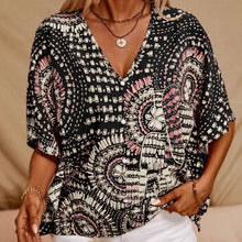 Load image into Gallery viewer, Mandala Print V-Neck Blouse – Casual Vacation Top