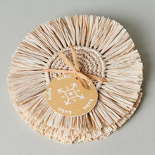 Load image into Gallery viewer, Pahiyas Woven Fringe Raffia Coasters Natural, Set of 4