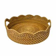 Load image into Gallery viewer, Lily Round Scalloped Rattan Serving Tray