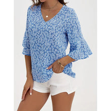 Load image into Gallery viewer, Womens Summer Floral Print Blouses V-Neck Flare Sleeve Tops