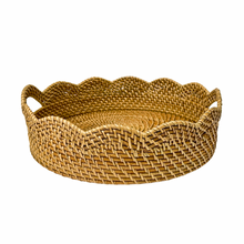 Load image into Gallery viewer, Lily Round Scalloped Rattan Serving Tray