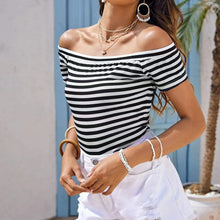 Load image into Gallery viewer, Ladies&#39; Off Shoulder Striped Top Casual One Shoulder Shirt