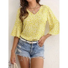 Load image into Gallery viewer, Womens Summer Floral Print Blouses V-Neck Flare Sleeve Tops