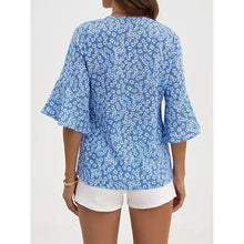 Load image into Gallery viewer, Womens Summer Floral Print Blouses V-Neck Flare Sleeve Tops