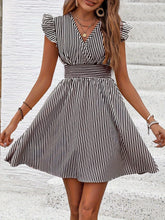 Load image into Gallery viewer, Women&#39;s Mini Dress V Neck Flutter Sleeve Striped Summer Dress