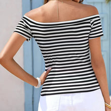 Load image into Gallery viewer, Ladies&#39; Off Shoulder Striped Top Casual One Shoulder Shirt