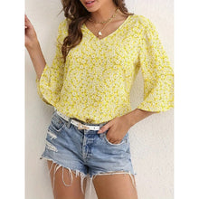 Load image into Gallery viewer, Womens Summer Floral Print Blouses V-Neck Flare Sleeve Tops