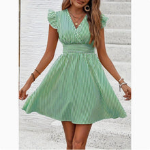 Load image into Gallery viewer, Women's Mini Dress V Neck Flutter Sleeve Striped Summer Dress