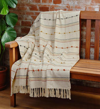 Load image into Gallery viewer, Hand Woven Cream Throw Blanket Striped with Tufts and Tassels
