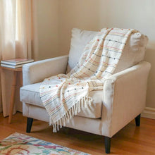 Load image into Gallery viewer, Hand Woven Cream Throw Blanket Striped with Tufts and Tassels