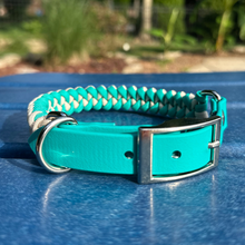 Load image into Gallery viewer, Fishtail Hand Braided Dog Collar in Teal &amp; Cream