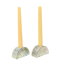 Load image into Gallery viewer, Half Moon Mother Of Pearl Candle Holders Seafoam, Set of 2
