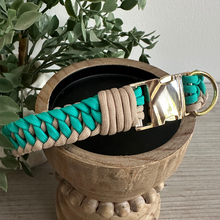 Load image into Gallery viewer, Infinity Braid in Teal &amp; Light Tan - Handmade Dog Collar
