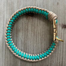 Load image into Gallery viewer, Infinity Braid in Teal &amp; Light Tan - Handmade Dog Collar