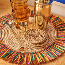 Load image into Gallery viewer, Pahiyas Woven Raffia Fringe Placemats Multi Rainbow, Set of 2