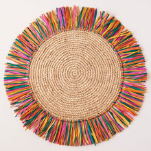 Load image into Gallery viewer, Pahiyas Woven Raffia Fringe Placemats Multi Rainbow, Set of 2