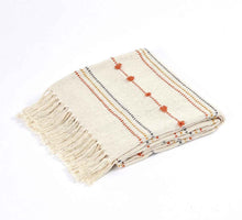 Load image into Gallery viewer, Hand Woven Cream Throw Blanket Striped with Tufts and Tassels