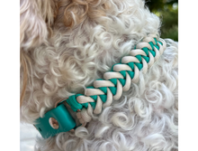 Load image into Gallery viewer, Fishtail Hand Braided Dog Collar in Teal &amp; Cream