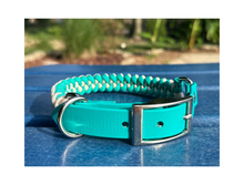 Load image into Gallery viewer, Fishtail Hand Braided Dog Collar in Teal &amp; Cream