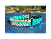 Load image into Gallery viewer, Fishtail Hand Braided Dog Collar in Teal &amp; Cream