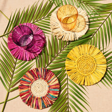Load image into Gallery viewer, Pahiyas Woven Fringe Raffia Coasters Rainbow, Set of 4
