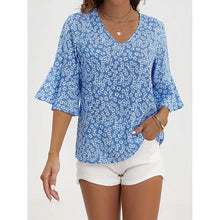 Load image into Gallery viewer, Womens Summer Floral Print Blouses V-Neck Flare Sleeve Tops