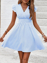 Load image into Gallery viewer, Women&#39;s Mini Dress V Neck Flutter Sleeve Striped Summer Dress