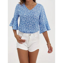 Load image into Gallery viewer, Womens Summer Floral Print Blouses V-Neck Flare Sleeve Tops