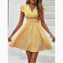 Load image into Gallery viewer, Women's Mini Dress V Neck Flutter Sleeve Striped Summer Dress