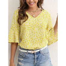 Load image into Gallery viewer, Womens Summer Floral Print Blouses V-Neck Flare Sleeve Tops