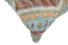 Load image into Gallery viewer, Hand Woven Boho Tribal Accent Mustard and Blue Jute and Wool Pillow, Cushion | PL13