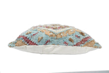 Load image into Gallery viewer, Hand Woven Boho Tribal Accent Mustard and Blue Jute and Wool Pillow, Cushion | PL13