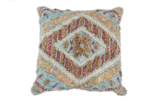 Load image into Gallery viewer, Hand Woven Boho Tribal Accent Mustard and Blue Jute and Wool Pillow, Cushion | PL13
