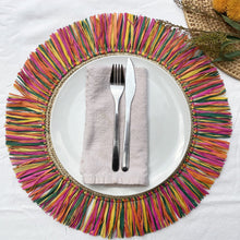 Load image into Gallery viewer, Pahiyas Woven Raffia Fringe Placemats Multi Rainbow, Set of 2