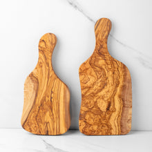 Load image into Gallery viewer, Handmade Olive Wood Cutting Board with Handle – Rectangular
