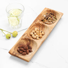 Load image into Gallery viewer, Handcrafted Olive Wood 3-Section Dish – Snack &amp; Appetizer Tray