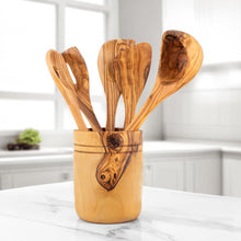 Load image into Gallery viewer, Handmade Olive Wood Kitchen Utensils Set of 5 with Wooden Holder